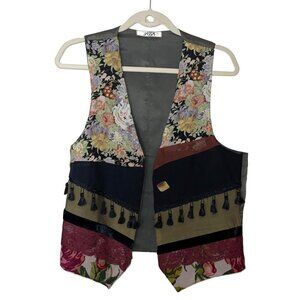 Vintage Jassa Womens Vest Multicolor Size Medium Mixed Fabric Open Front Lined